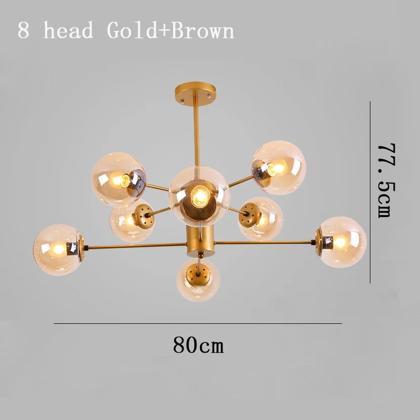 8 head Gold-Brown Современная люстра в скандинавском стиле, светодиодная лампа в стиле арт-деко, черная, золотая, белая, Потолочная, подвесная люстра, лампа для кухни, гостиной, лофт, спальни - Цвет абажура: 8 head Gold-Brown