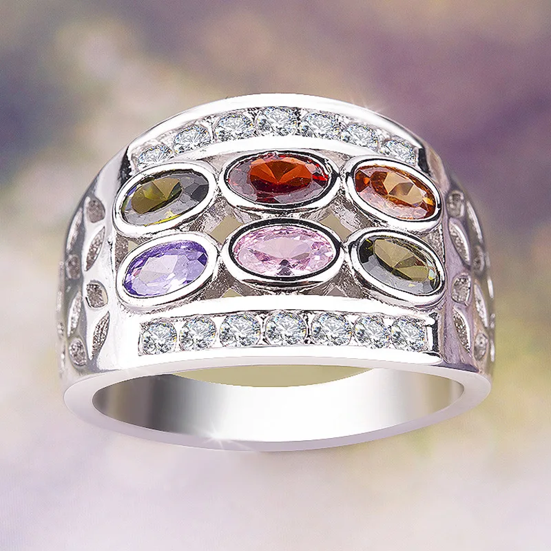 Загадочное женское Радужное Овальное Кольцо Boho 925 Серебро CZ камень кольцо на