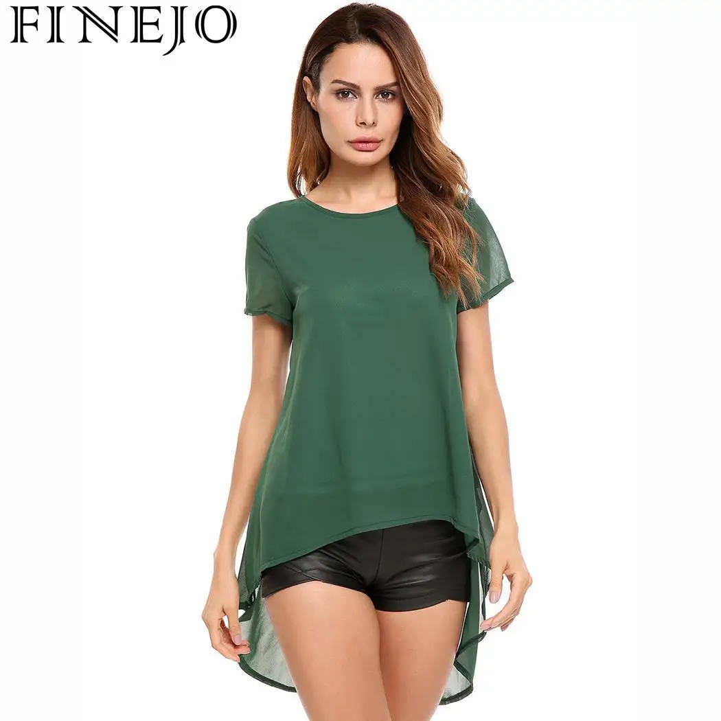 FINEJO женская шифоновая блузка с крыльями летучей мыши рубашка коротким рукавом и
