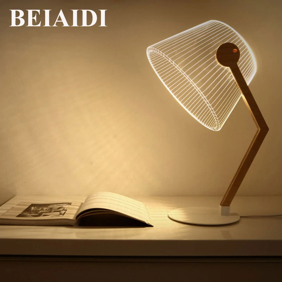 BEIAIDI креативная 3D визуальная деревянная настольная лампа с питанием от USB для