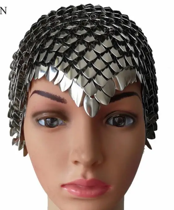 Head Gold Color Chran Chainmail, маска, бюстгальтер, скальмейл, наплечная броня, косплей, сжигающий человек, головной убор, цепочка на голову, повязка на голову, средневековая, Ren Faire, ювелирное изделие - Окраска металла: Head Gold Color