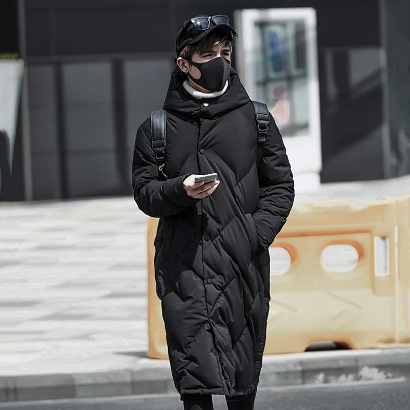 Мужской зимний пуховик длинная приталенная парка корейское Трендовое пальто с