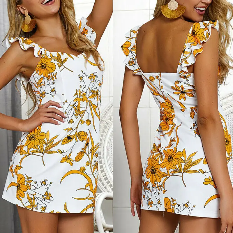 Женское платье без рукавов с v образным вырезом на бретельках Пляжное цветочным