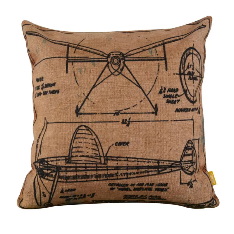 LINKWELL 18x18 &quotРетро желтый самолет патент рисунки Мешковина наволочка пледы для