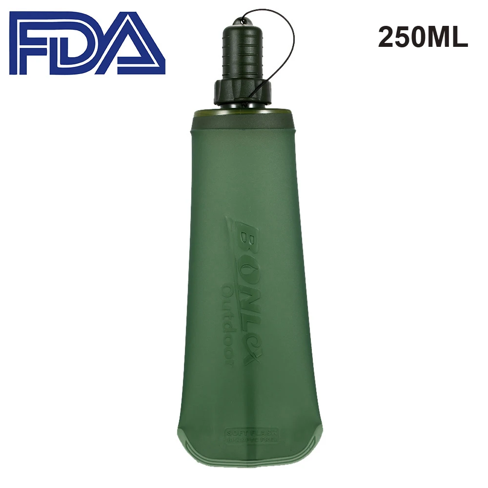 Dark green 250ml ТПУ Складная мягкая фляжка Спортивная бутылка для воды Беговая походная сумка для воды складная бутылка для воды сумка для воды - Цвет: Dark green 250ml