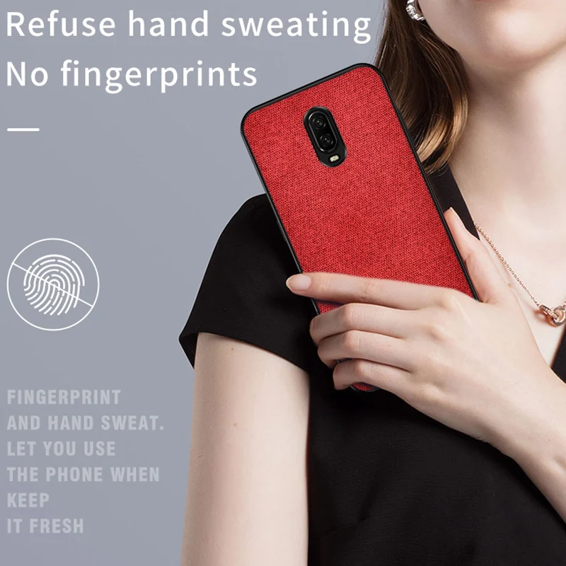 Кожаный чехол с текстурой ткани для One Plus 7 Pro силиконовый мягкой рамкой 6 T