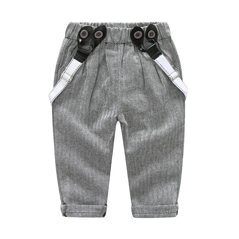 Newborn baby clothes children clothing gentleman boy grey striped shirt+overalls fashion newborn |