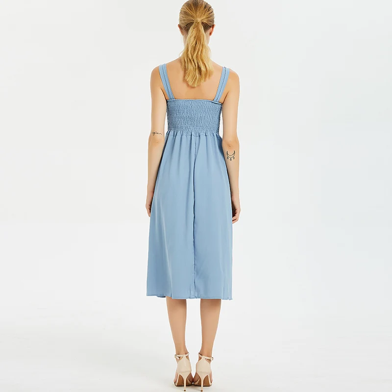 Женское шифоновое платье на бретельках в пляжном стиле до колен с V образным