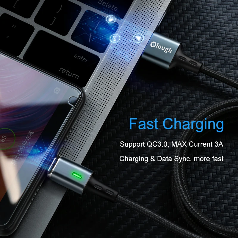 Elough 3 в 1 usb кабель магнитный для iPhone XS Samsung Xiaomi Type C Micro Магнитный зарядный 3A