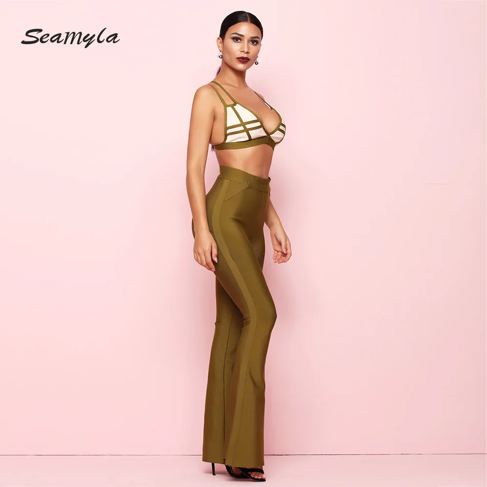 Seamyla 2019 новый комплект из двух предметов женский летний бандажный топ и брюки