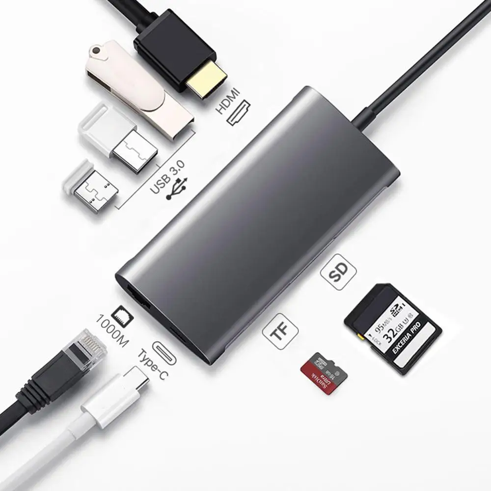 USB-C концентратор USB C к HDMI 4K RJ45 PD 3,0 Micro SD/TF кард-ридер адаптер type C USB 3,0 концентратор для MacBook/MacBook Pro Windows type-C