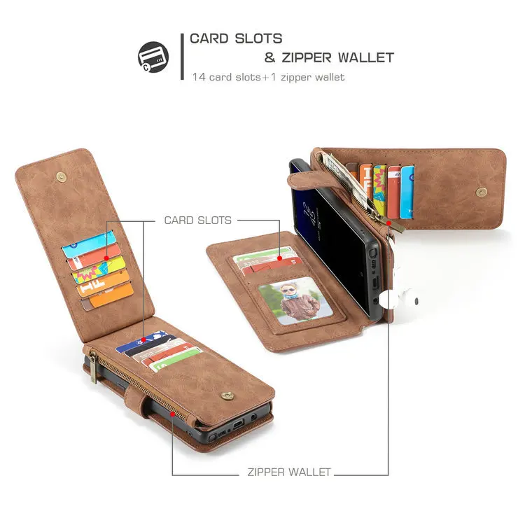 CaseMe чехол для телефона SAMSUNG Galaxy Note 8 9 10+ S7 Edge S8 S9 S10 Plus ретро кожаный магнитный кошелек на молнии задняя крышка чехол