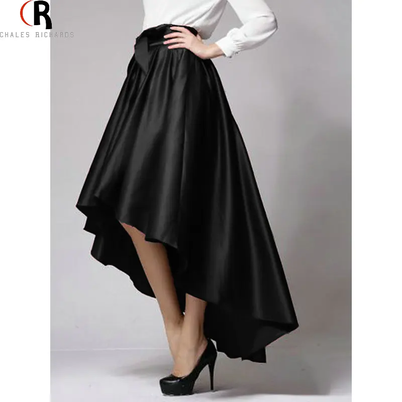 Темно Красная Черный Юбка С Завышенной Талией Бантом Разной Длины Подол А Линии