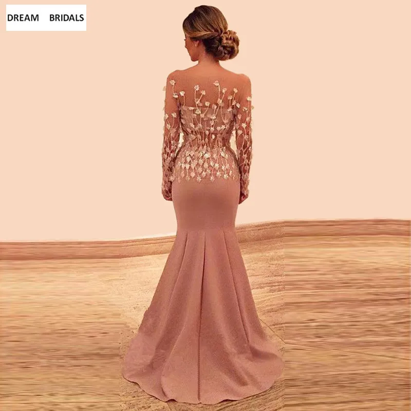 Русалка Иллюзия с длинным рукавом мать невесты платья для свадьбы аппликации