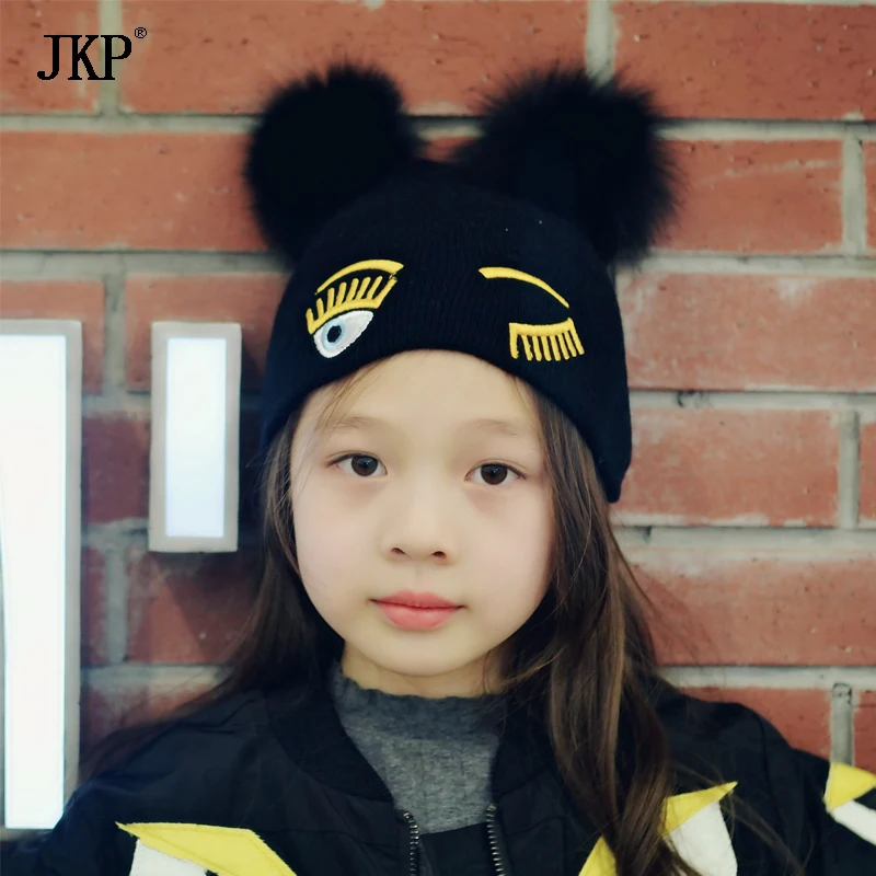 Зимняя шапка из лисьего меха для маленьких мальчиков и девочек детская вязаная