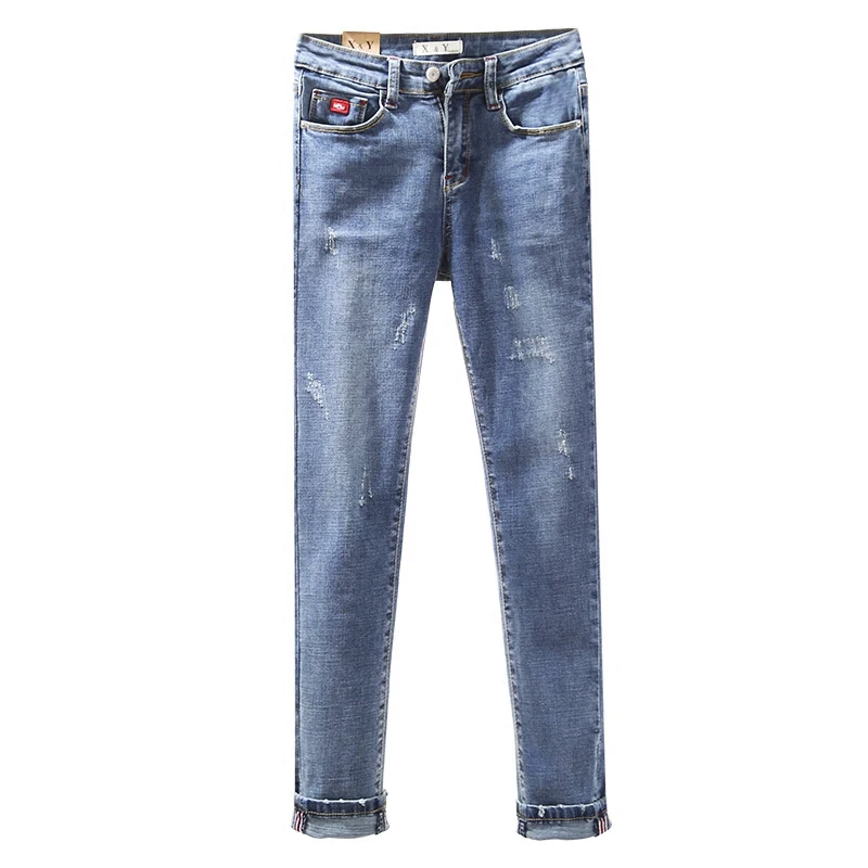 

New 2018 spring new version: Blue Stretch, jeans, pencil pants, port, trousers, waist, and jeans.