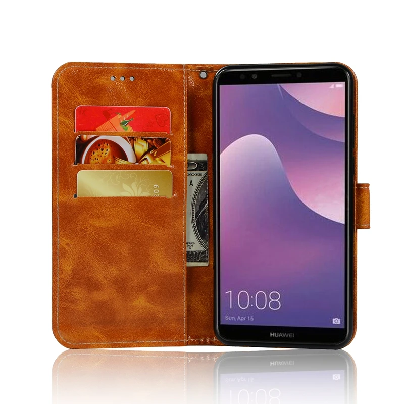 Для Huawei Y7 2018 чехол Роскошный мягкий ТПУ и кожаный бумажник флип чехлы для