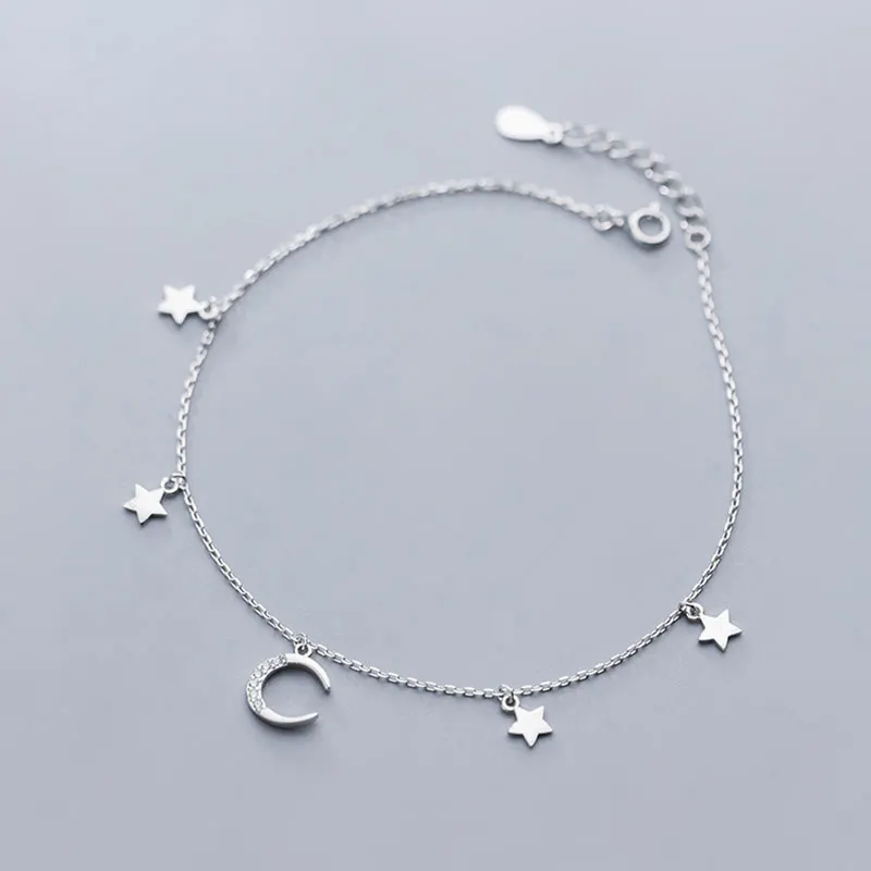 Простая звезда 925 стерлингового серебра anklets Для женщин ножной браслет Луна Шарм лодыжки браслет летние ювелирные изделия девушки женские аксессуары