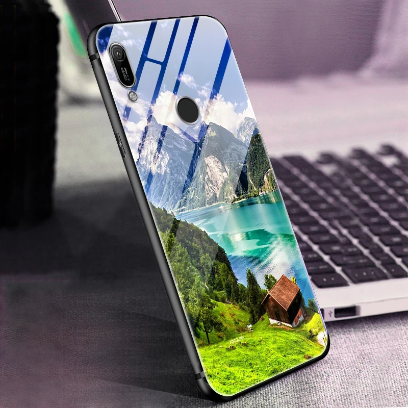 Для huawei Y6 Prime чехол из закаленного стекла чехол твердая задняя крышка чехол для телефона для huawei Y6 Y6 Prime TPU бампер чехол s