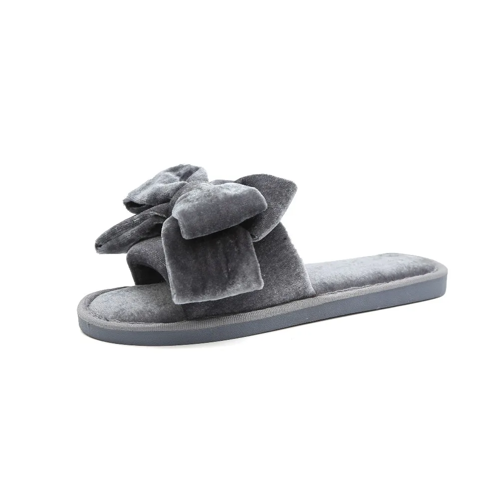 С большим бантом женские меховые Сандалии-шлепанцы мягкая женская обувь 4 вида