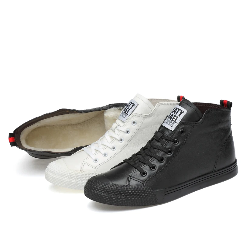 Мужские ботинки из натуральной воловьей кожи черные или белые ботильоны на