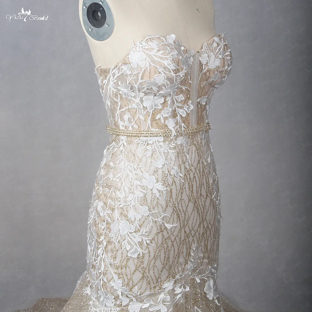 Rse807 yiaibridal длинным шлейфом Милая декольте Цветной золота и слоновой кости Элегантный Русалка золотой блеск вечернее платье