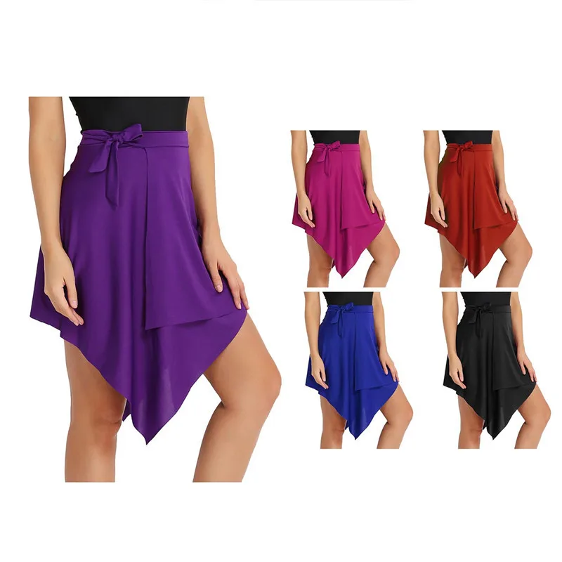 Модная Женская эластичная ассиметричная юбка для латинских танцев взрослых