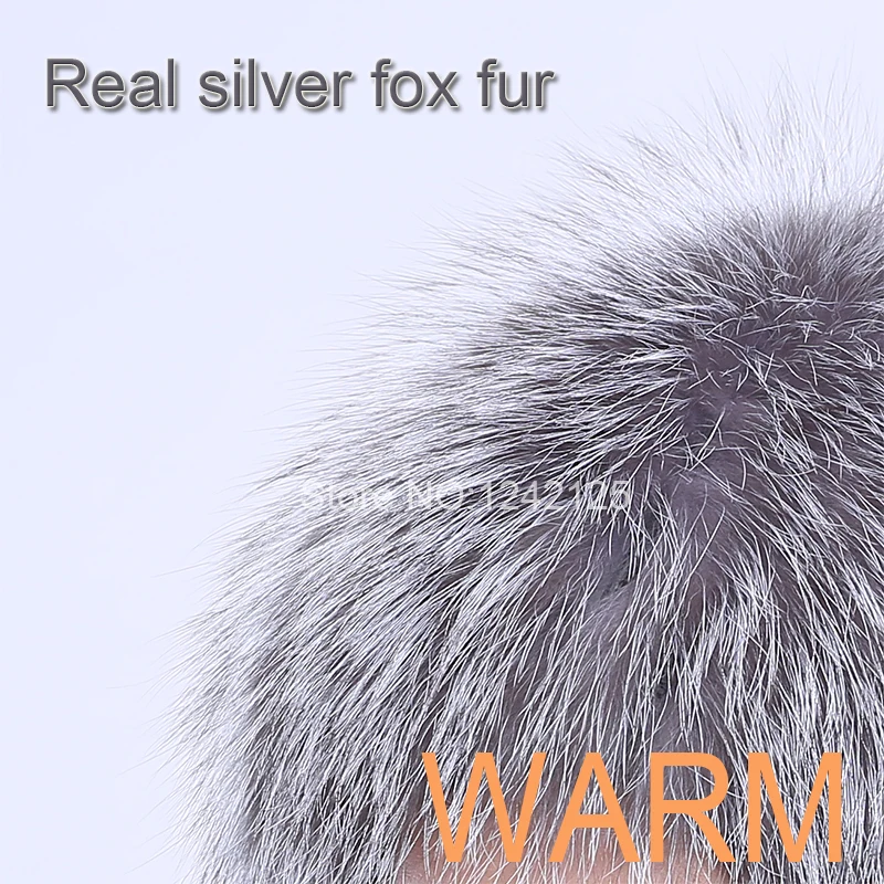 Новые зимние теплые женские Настоящее Silver fox меховой вязанная теплая шапка
