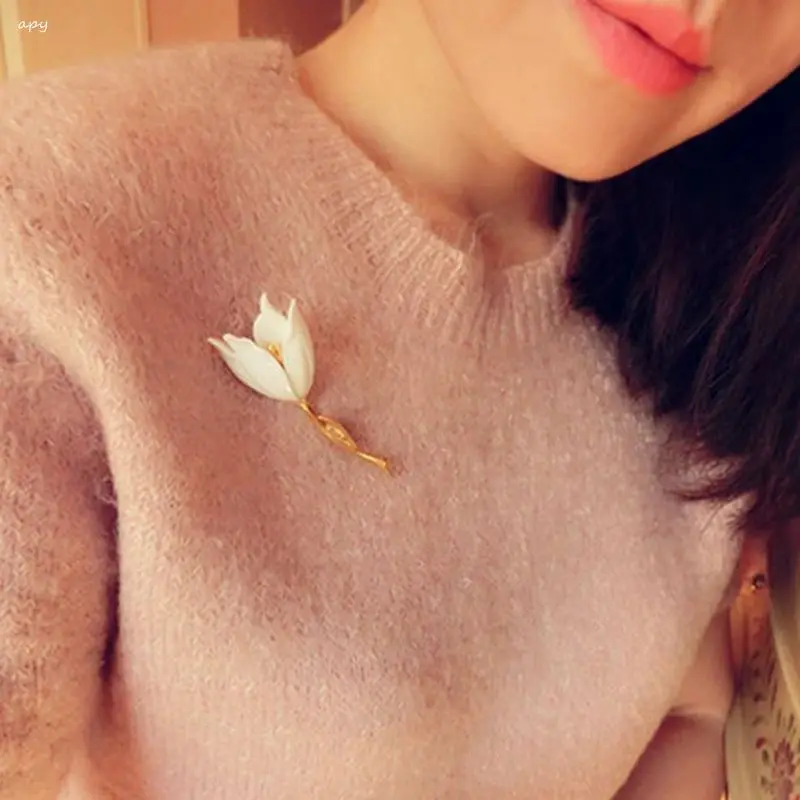 Europa moda ristabilisce antichi белый тюльпан spilla pin Femmina catena sciarpe accessori fibbia Una spilla