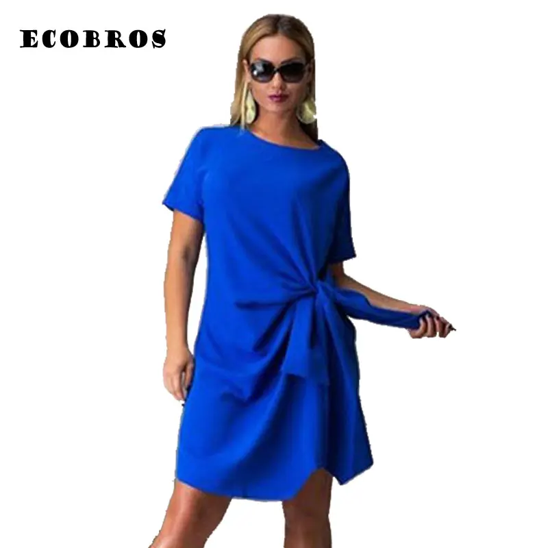Женское платье с коротким рукавом ECOBROS свободные одноцветные мини платья