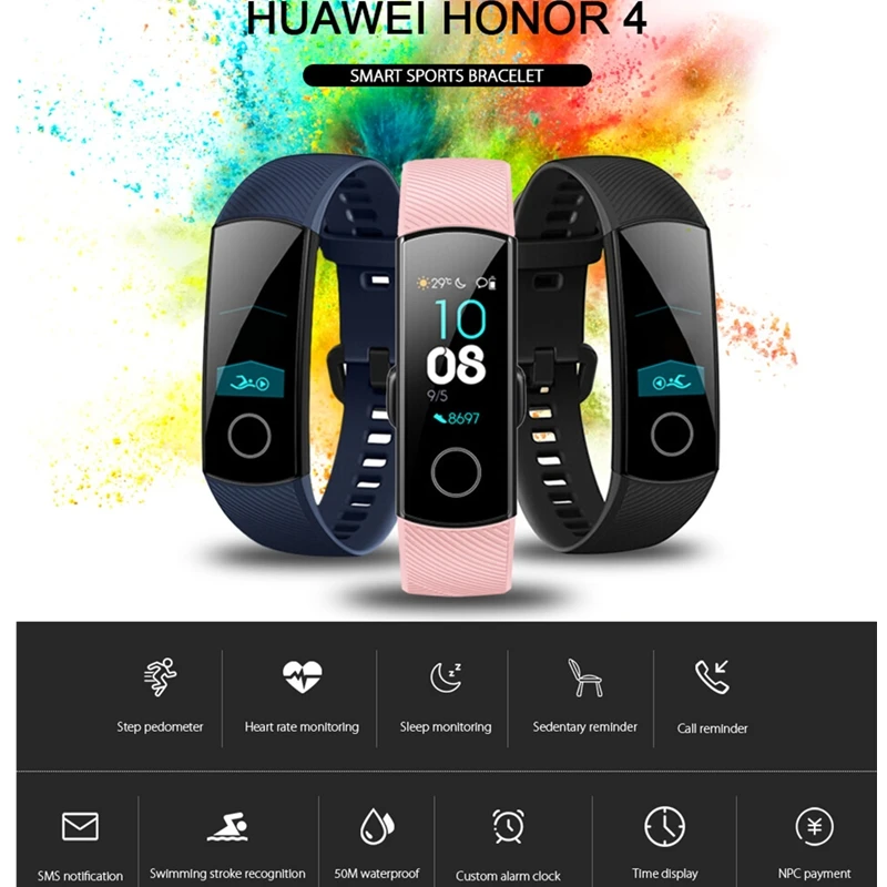 Huawei Honor Band 4 фитнес-браслет, водонепроницаемый, для плавания, для определения осанки, пульса, сна, оснастки, смарт-браслет, фитнес-трекер, Reloj