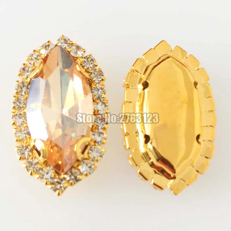 Золотая пуговица в форме конского глаза Чемпион стеклянная с кристаллами