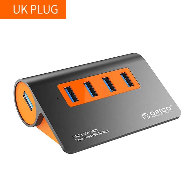UK PLUG ORICO USB3.1 Gen2 концентратор Алюминиевый usb-хаб PC сплиттер 10 Гбит/с супер скорость с 12 В адаптер питания для samsung Galaxy S9/S8/Note - Цвет: UK PLUG