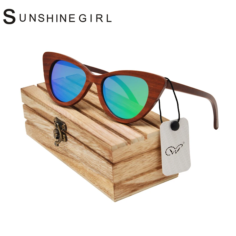 2017 Diy Деревянный Солнцезащитные Очки Красный Сандал Серый Дизайнер Cat Eye