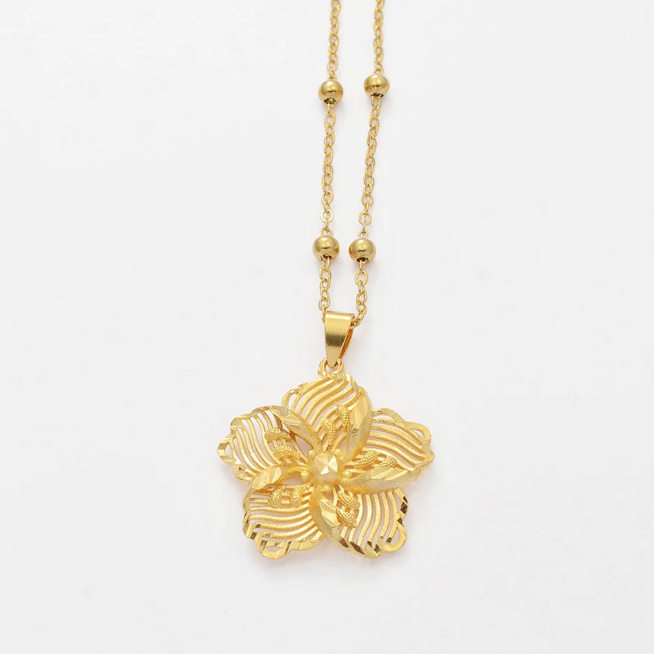 Anniyo Gold Color Flower Pendant Ball Beads Necklaces for Women Girls Flowers Jewelry Birthday Gifts #001236 | Украшения и