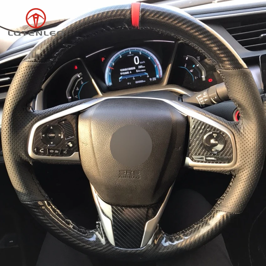 LQTENLEO черный кожаный чехол на руль из углеродного волокна для Honda Civic 10 CRV