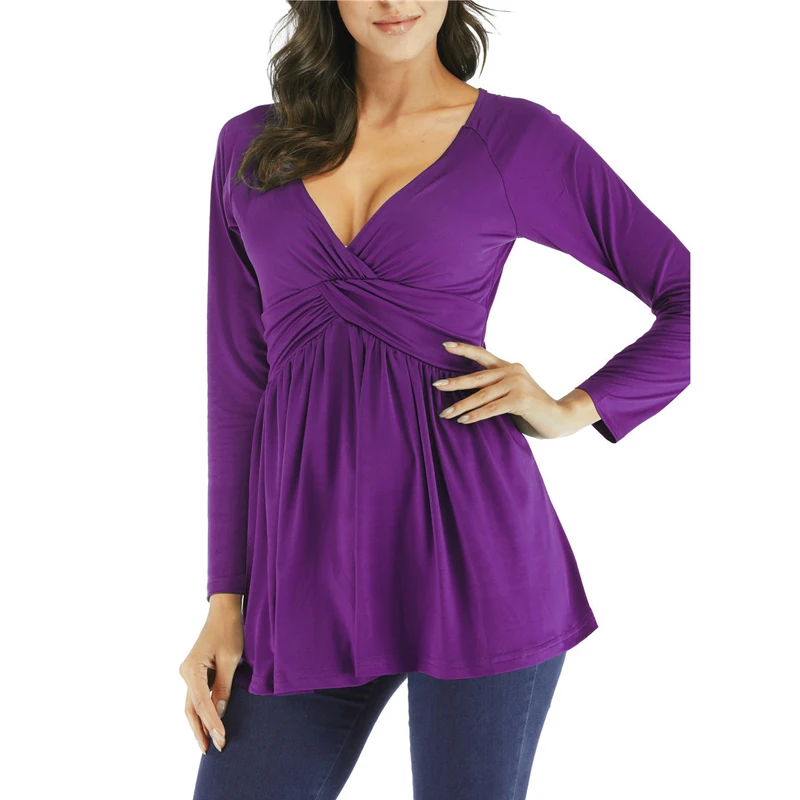 Летняя модная Свободная Женская футболка с длинным рукавом и плиссировкой новый