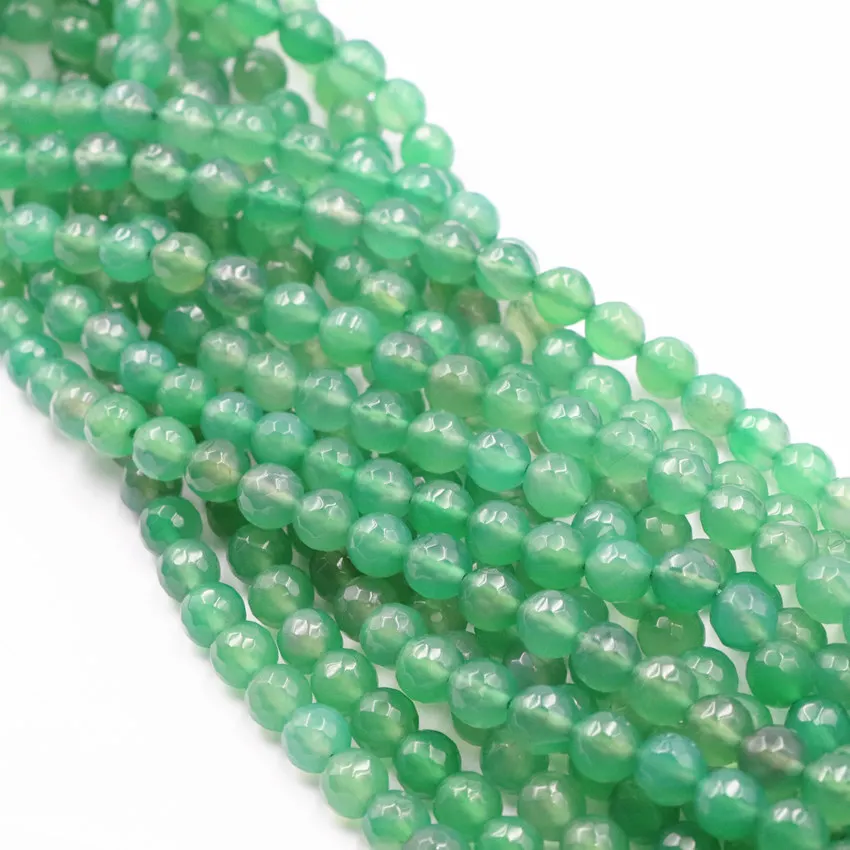 Natural Agat Stone Faceted Round Loose Beads Jewelry Making DIY Bracelet Necklace 6 8 10 12mm Onyx Green Accessories 15inch A02 | Украшения