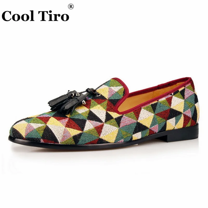 Крутая Мужская обувь TIRO с треугольным узором цветными лентами и кисточками