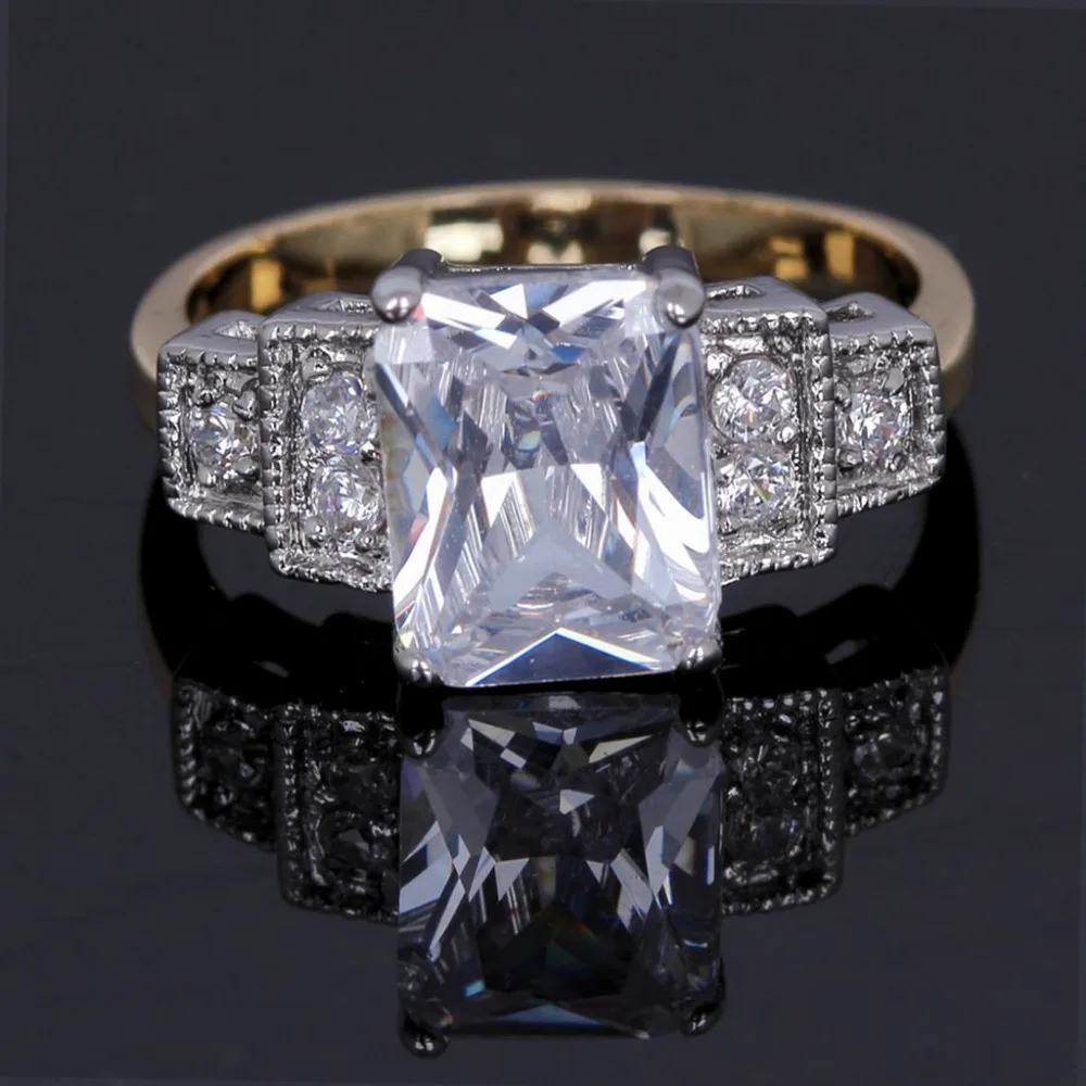 SuoHuan Size 6-10 Claw Womens Ring White Zirconer Stone Crystal Gold Filled Female Finger Wedding Band Engagement Jewelry Gift | Украшения