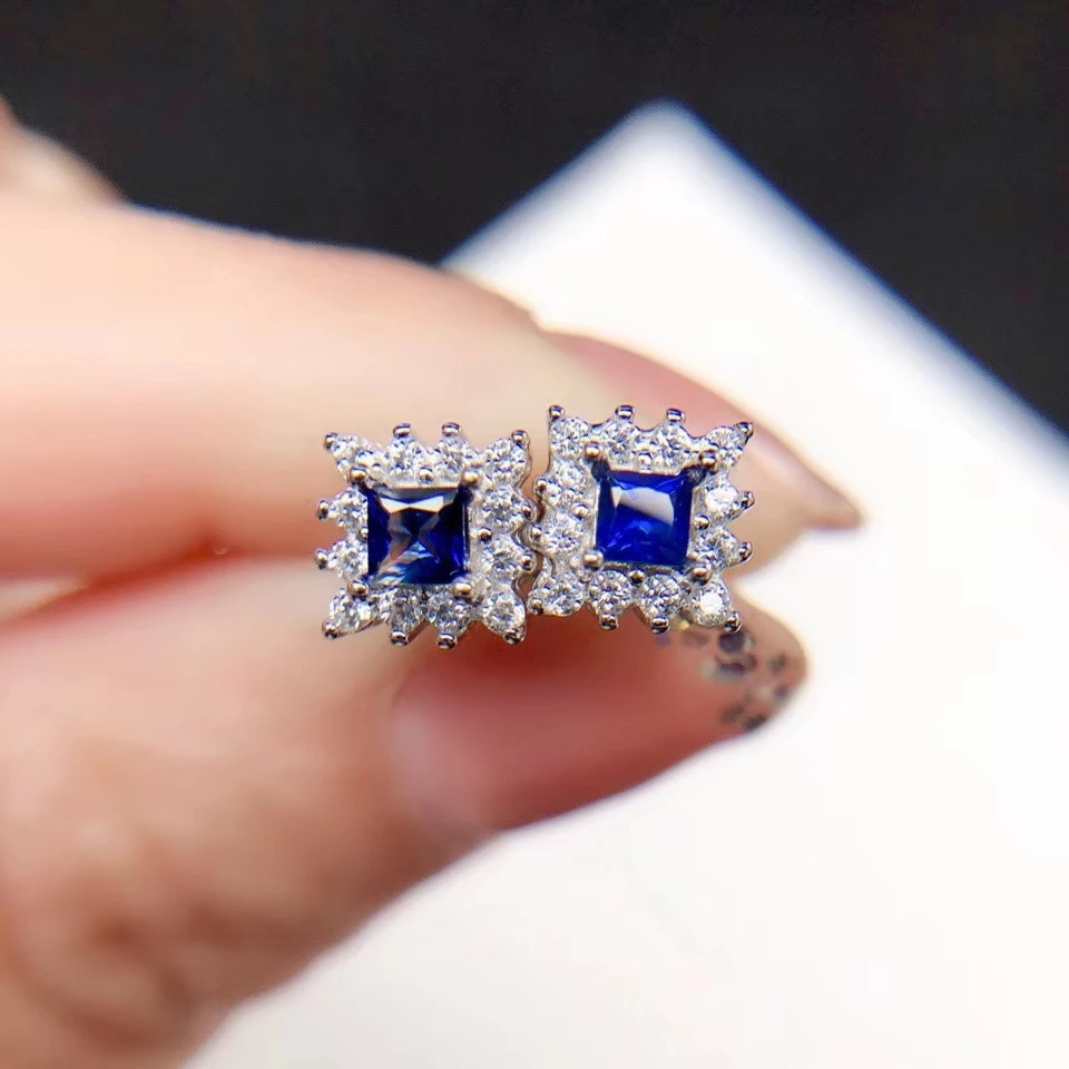 classic sapphire earrings for women fine jewelry natural gem stud earring ocean blue color 925 sterling silver girl party gift