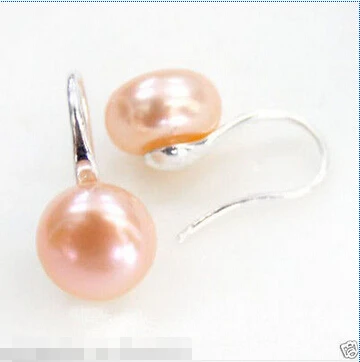 Jewerly Бесплатная доставка Vritable Naturel 11 12 мм розовый Akoya Perle D'eau Douce En Argent Sterling 2 шт Boucles
