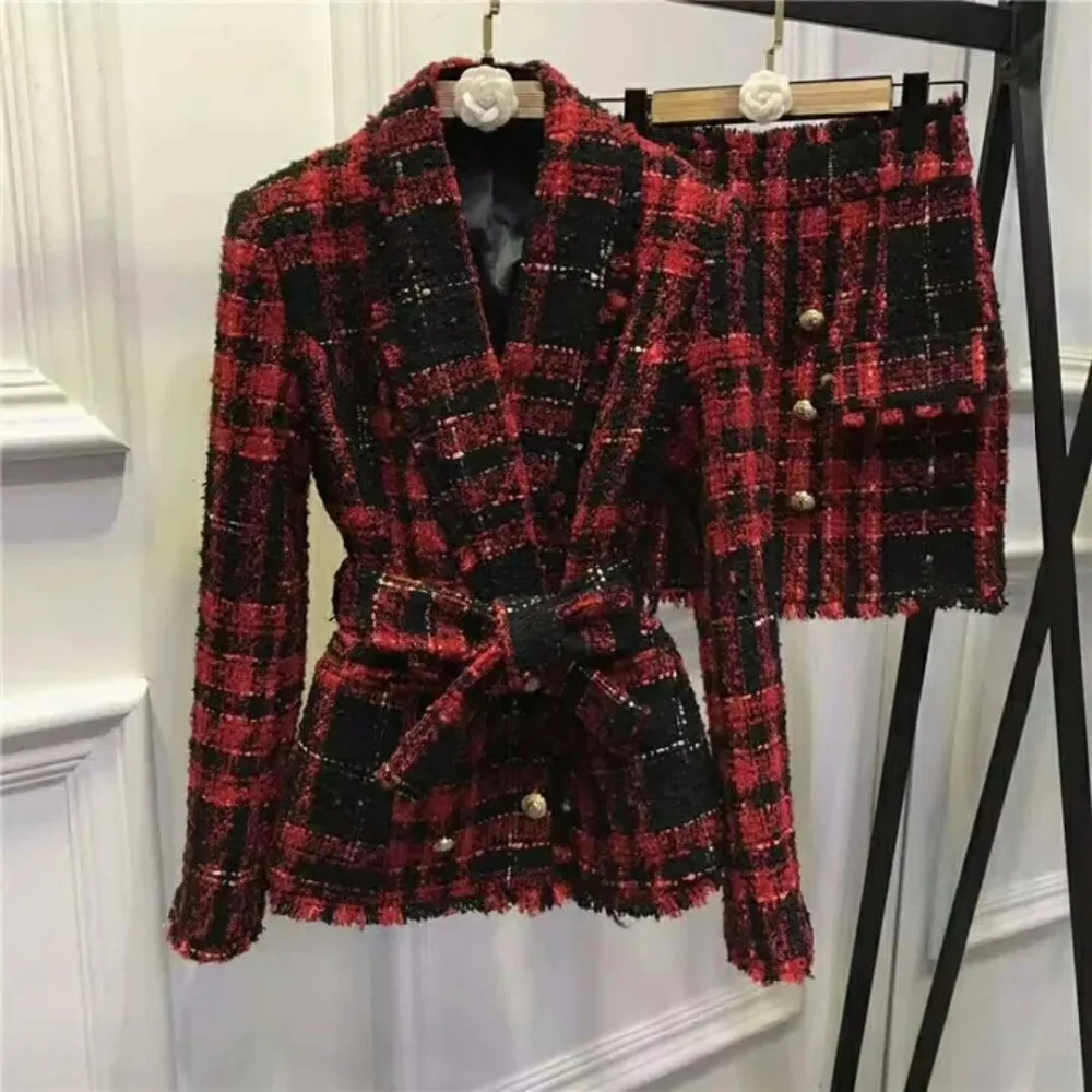 Женский блейзер в европейском стиле красный черный офисный с кисточками|ladies skirt