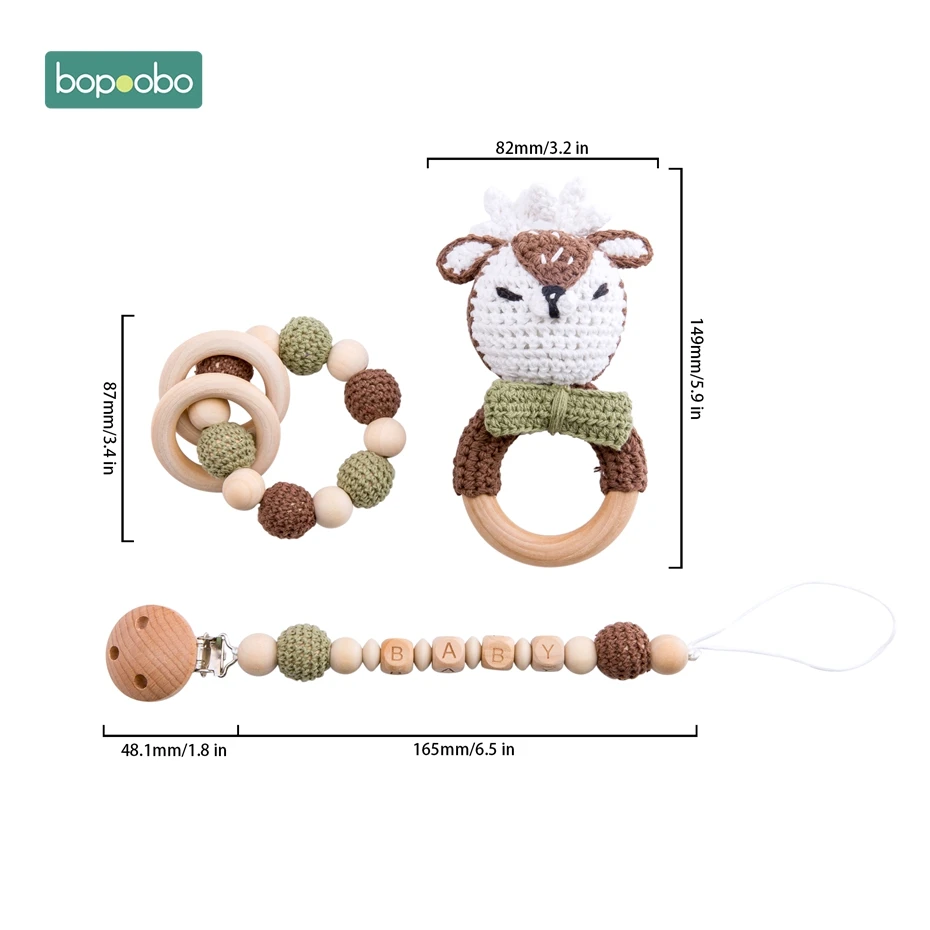 Deer Set 4 Bopobo/детский Прорезыватель для зубов; детская коляска с силиконовыми бусинами для активного отдыха; персональный фиксатор; цепочка для соски; погремушка; держатель для пустышки; деревянный Прорезыватель - Цвет: Deer Set 4