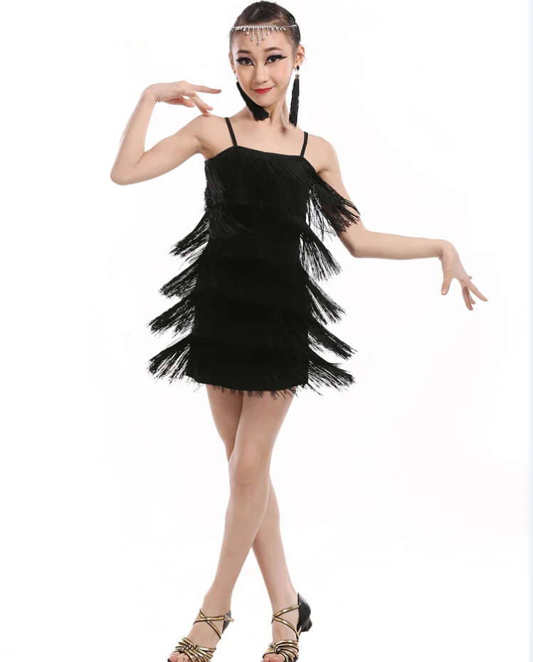 black Dress Salsa Dance Costume Girl Sexy Tango Dresses Children Charleston Fringe Dancing Dress Kids Ballroom Clothes - Цвет: black