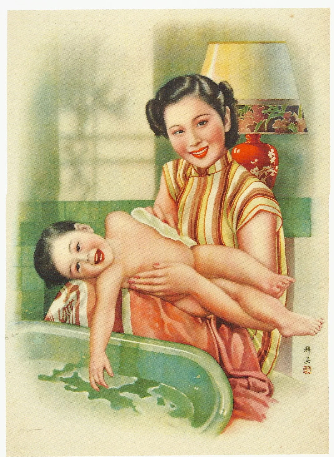 Vintage Chinese Pin Up Girl Poster Shanghai Bathing Child Classic Canvas Paintings Wall Posters Stickers Home Decor Gift | Дом и сад