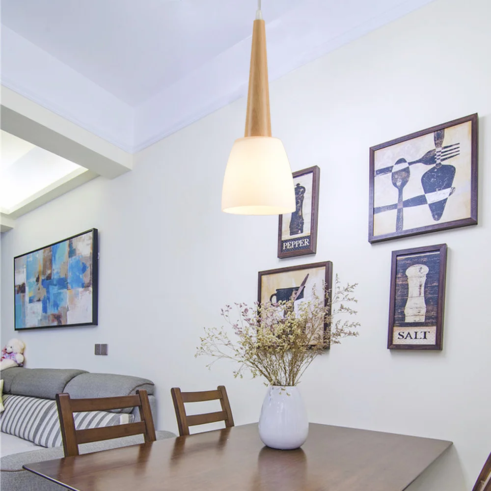 Японский деревянный подвесной светильник для столовой со стеклянным рогом