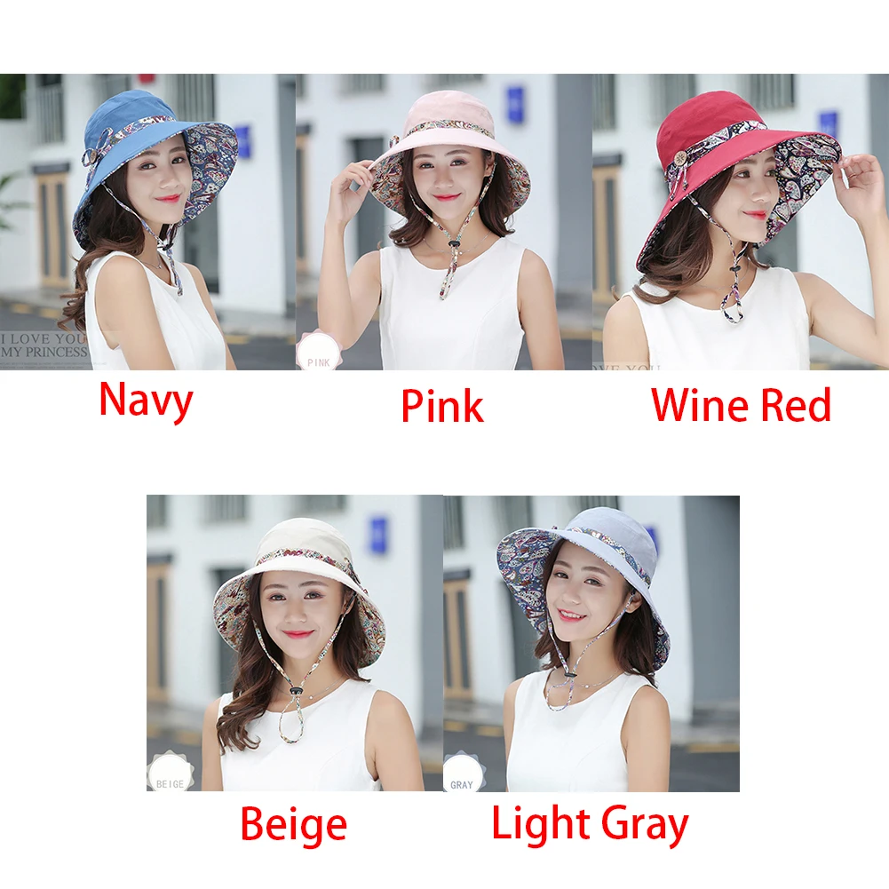

Fashion Women Lady Cotton Summer Caps UV Protection Packable Floppy Wide Brim Casual Sun Hat Fishing Fisher Visors