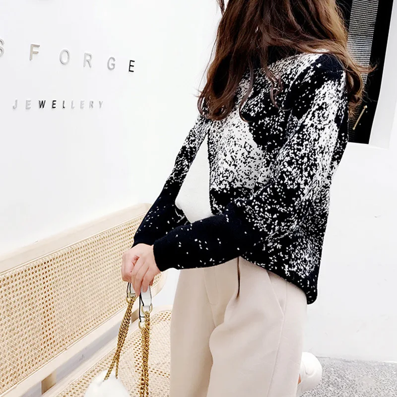 Slash Neck Knitted Sweater Sailboat Pattern Women Pullovers 2021 New Auttum Fashion Casual Loose Chic Sueter Mujer C-119 | Женская