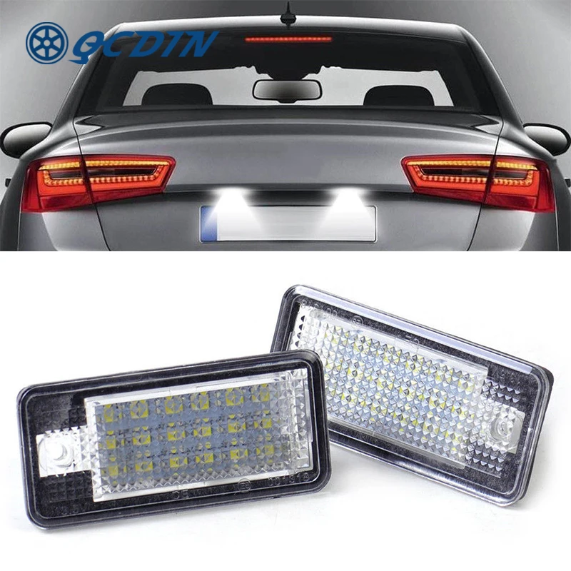 

QCDIN 2pcs for AUDI OEM LED Car License Plate Light Signal Light 18 LEDs White 6500K for Audi A3 A4 B6 B7 A6 A8 Q7 Accessories